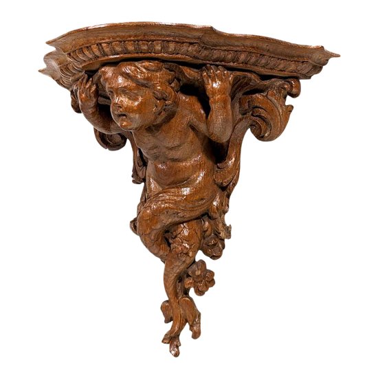 Regency Period Oak Wall Console With Triton Decor