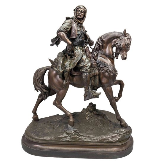 Cavaliere orientalista della fine del XIX secolo in regola firmato Barye Fils e Guillemin