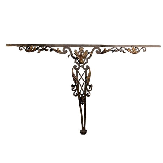 Wandkonsole aus Schmiedeeisen 1940 Art Deco und schwarzem Marmor