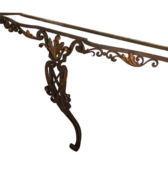 Wandkonsole aus Schmiedeeisen 1940 Art Deco und schwarzem Marmor