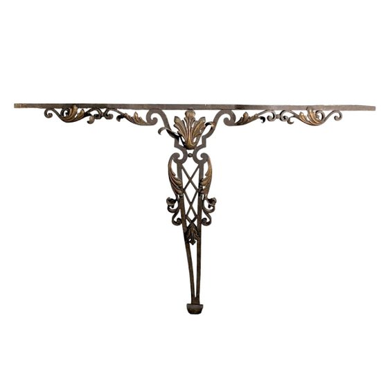 Wandkonsole aus Schmiedeeisen 1940 Art Deco und schwarzem Marmor