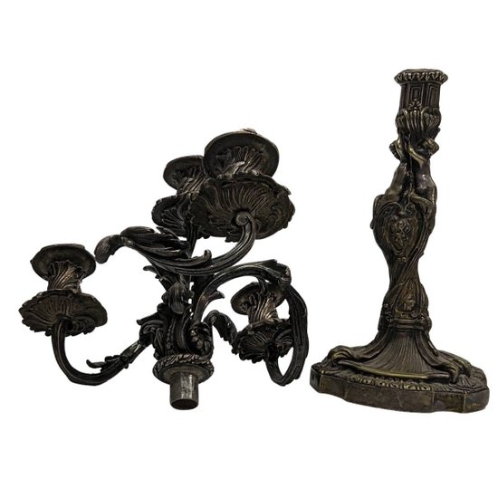 Pair Of Silver Bronze Candlesticks With Nineteenth Cherubs