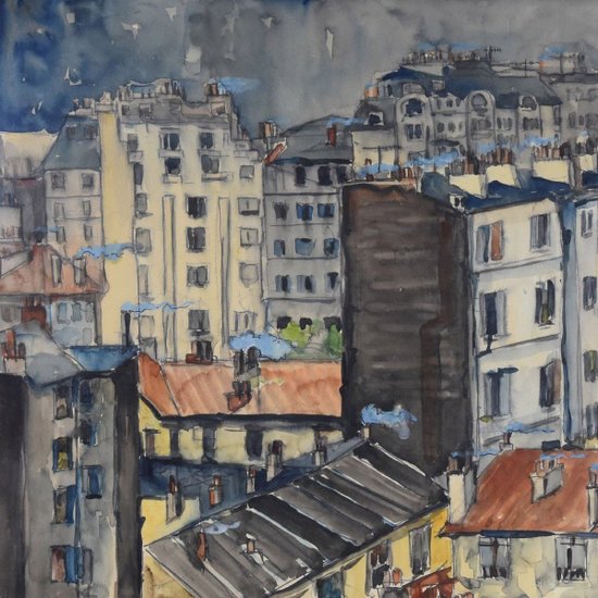 Les Toits Parisiens Gouache Signée Ginther