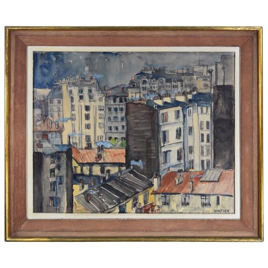 Les Toits Parisiens Gouache Signée Ginther