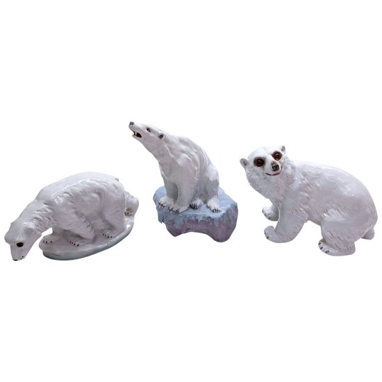 Set di 3 lampade da notte a forma di orso in ceramica Art Déco 1930