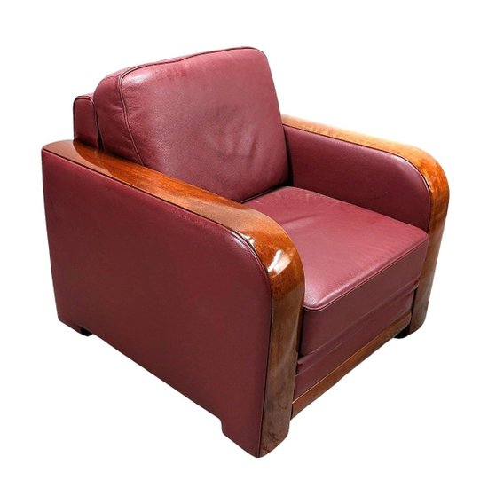 Poltrone Club in pelle Bordeaux Stile Art Déco (coppia)