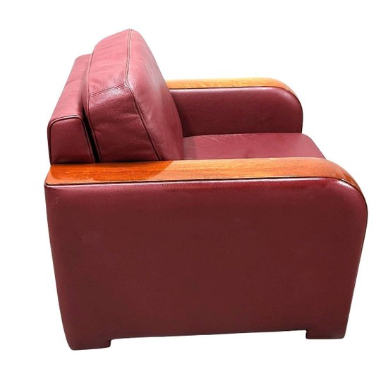 Poltrone Club in pelle Bordeaux Stile Art Déco (coppia)