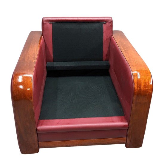 Poltrone Club in pelle Bordeaux Stile Art Déco (coppia)