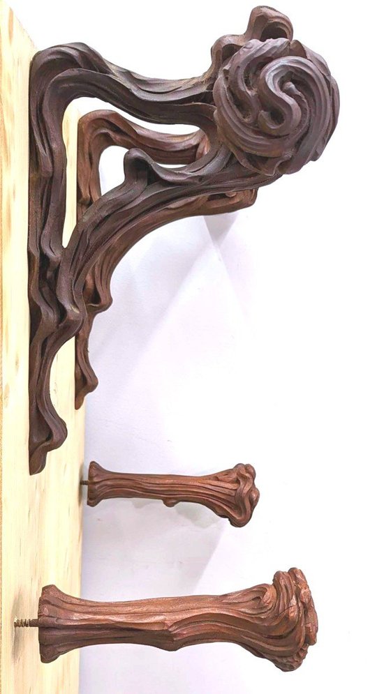 Rare Art Nouveau Floral Curtain Rod Decor Set