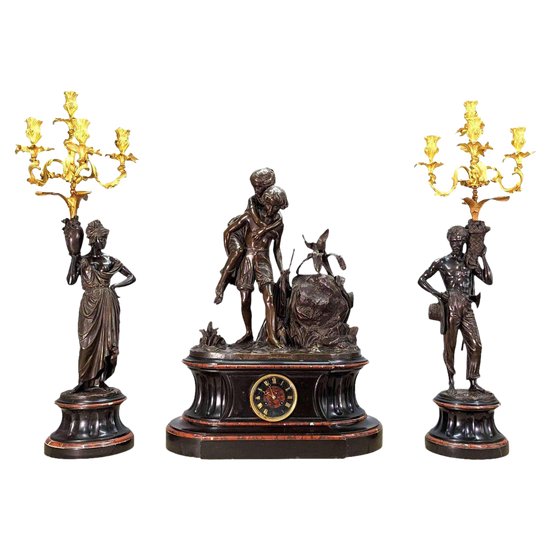 Garniture Bronze XIXème  Paul Et Virginie Par Charles  Cumberworth