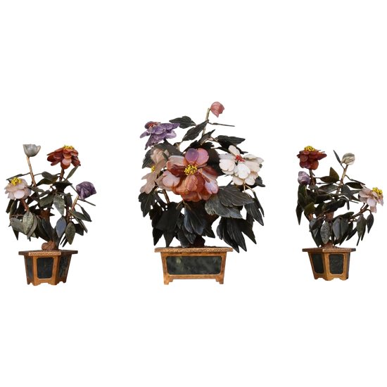 Chinese Hard Stone Flower Mantel Trim Early 20th Century