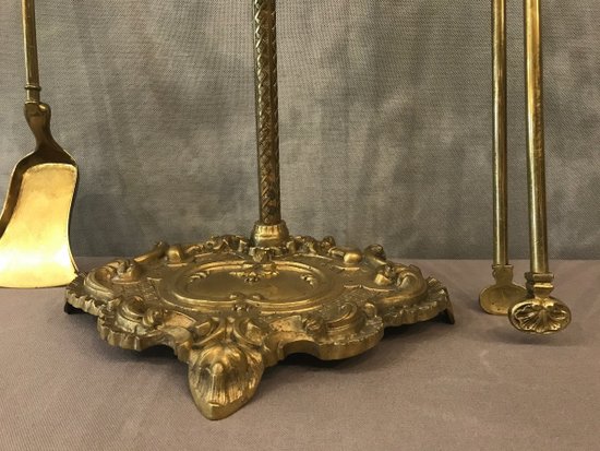 19th Century Bronze And Brass Fireplace Servant In Louis XV Style
