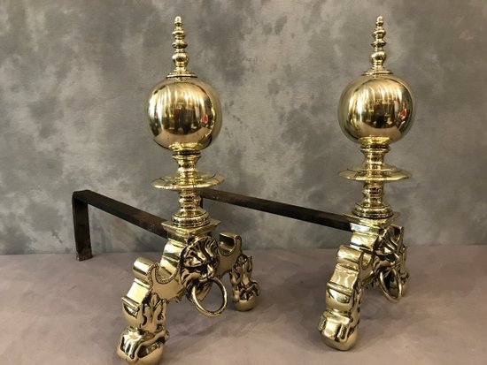 Beautiful Old Dutch Andirons In Brass From The 19th Century