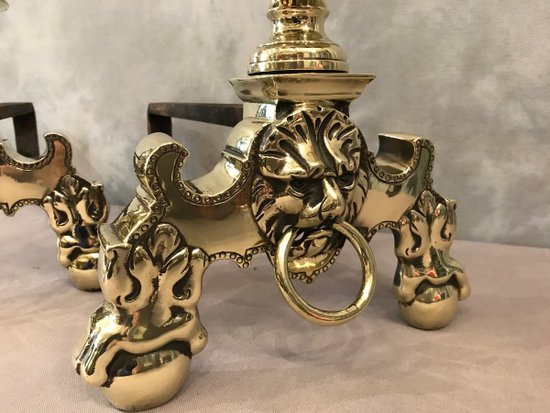 Beautiful Old Dutch Andirons In Brass From The 19th Century