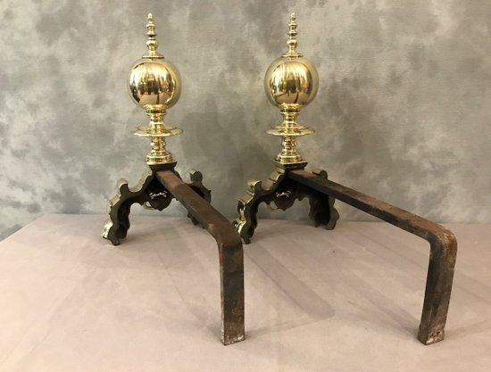 Beautiful Old Dutch Andirons In Brass From The 19th Century
