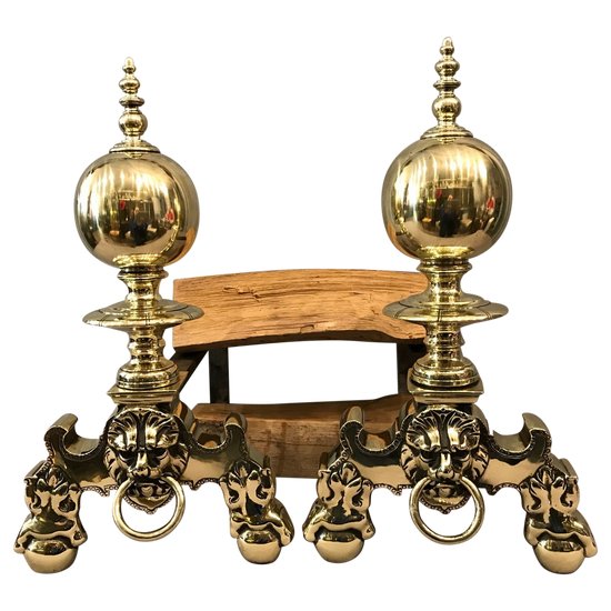 Beautiful Old Dutch Andirons In Brass From The 19th Century