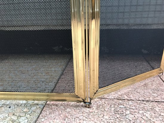 Alter Kaminschirm aus Messing, Anfang des 20. Jahrhunderts, große Höhe