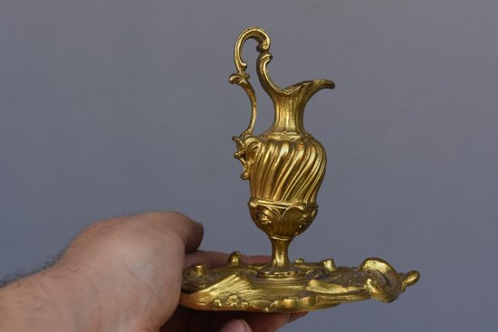 Pair Of Small Ewers In Decorative Gilt Bronze Late Nineteenth