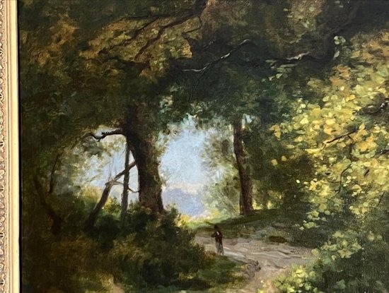 Tableau Huile sur Toile Peinture Vaches dans la Foret  XIXème.