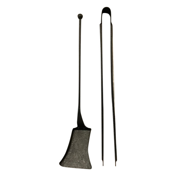 Old Fireplace Servant In Blackened Iron Including A Shovel And A Tong