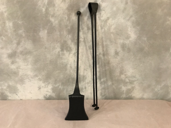 Old Fireplace Servant In Blackened Iron Including A Shovel And A Tong