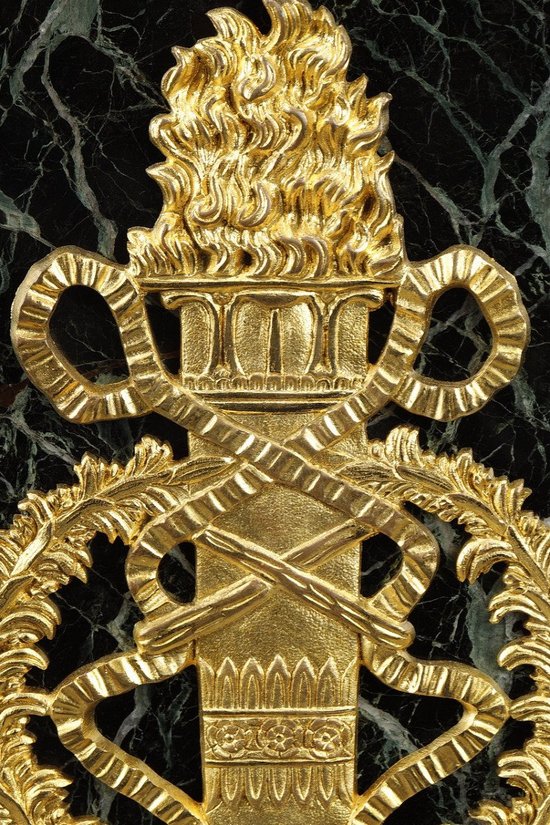 Column In Green Marble Veneer And Gilt Bronze Decor, Empire Style
