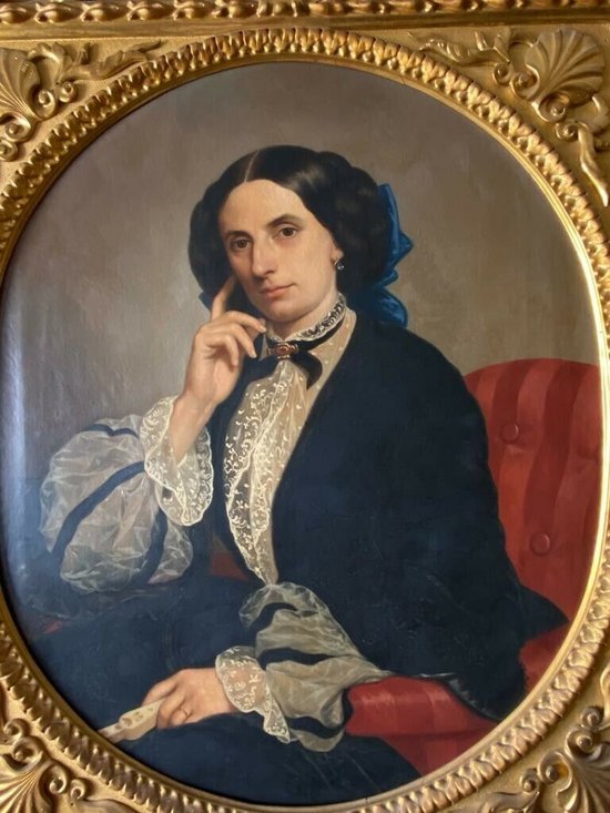 Öl auf Leinwand Porträt einer XIX. Frau signiert C. Mussini 1858