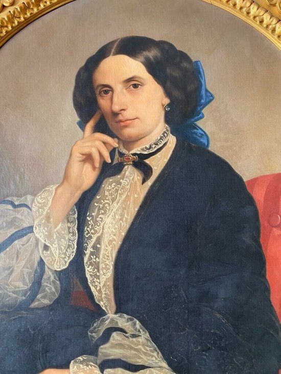 Öl auf Leinwand Porträt einer XIX. Frau signiert C. Mussini 1858