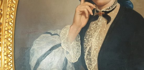 Öl auf Leinwand Porträt einer XIX. Frau signiert C. Mussini 1858