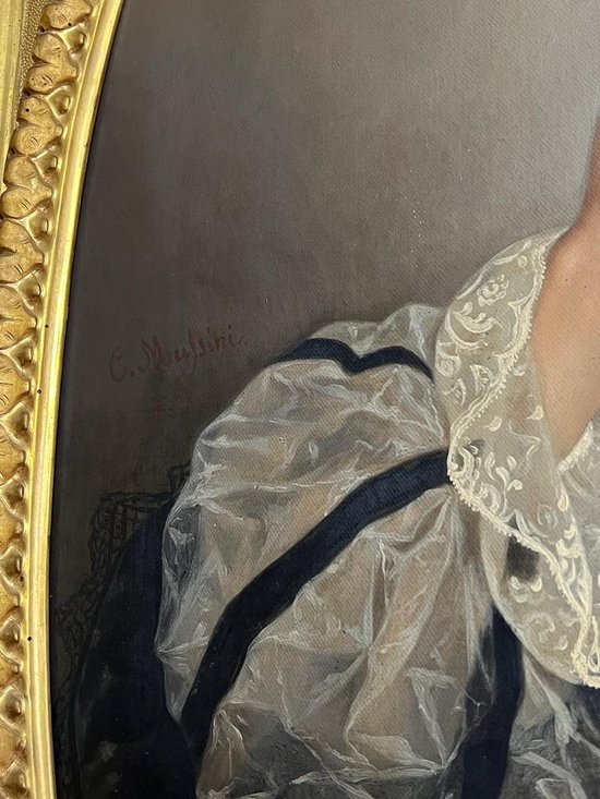Öl auf Leinwand Porträt einer XIX. Frau signiert C. Mussini 1858