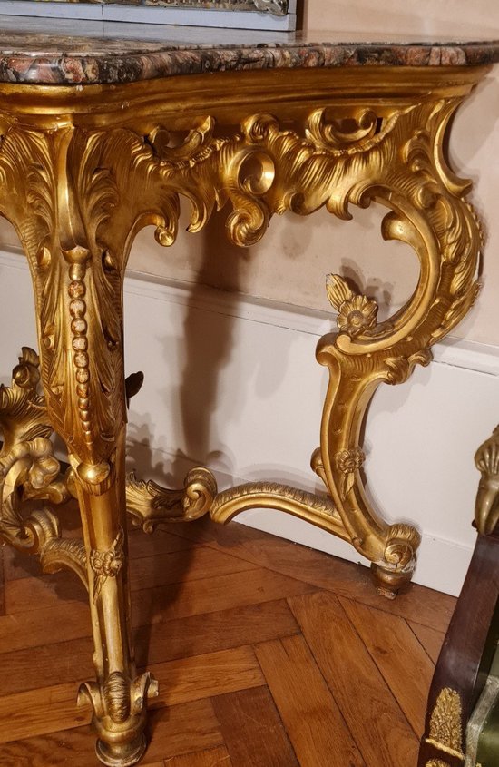 Large Console En Bois Doré Napoléon III