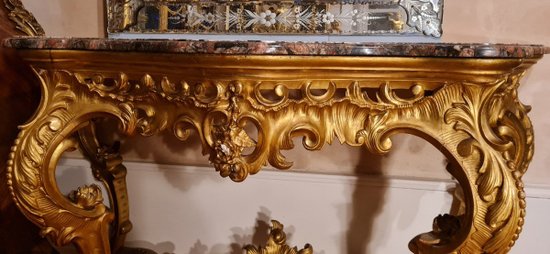 Large Console En Bois Doré Napoléon III