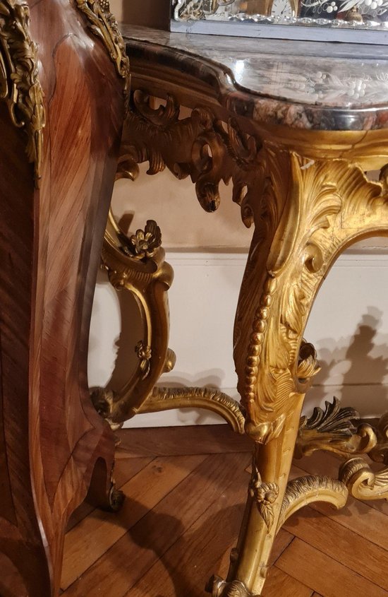Large Console En Bois Doré Napoléon III