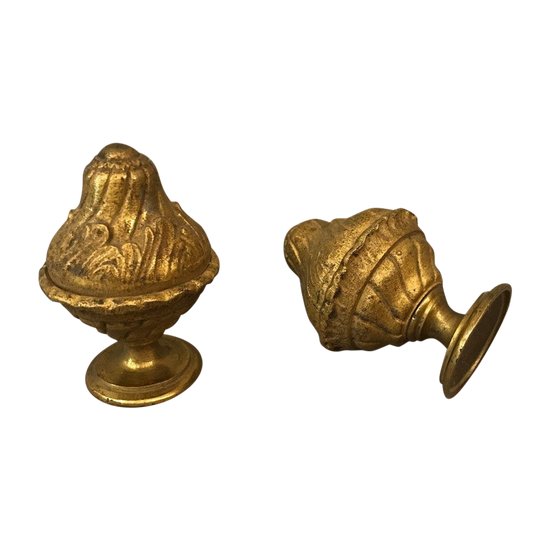 Embouts De Tringle à Rideaux En Bronze Doré D’époque 19 ème De Style Louis XVI