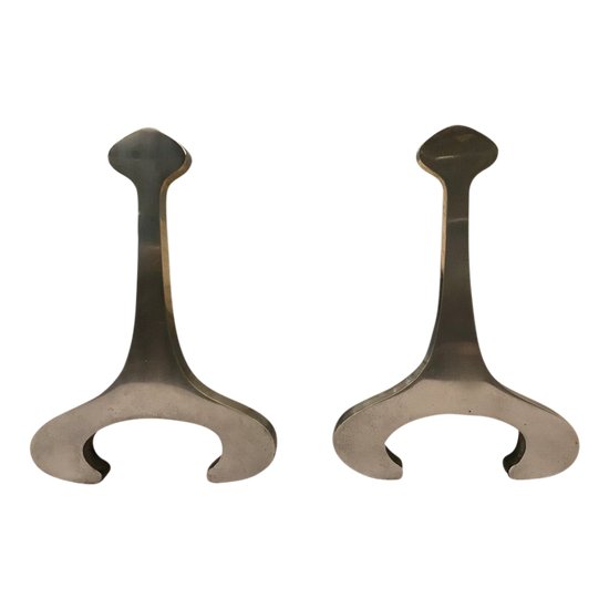 Pair Of Andirons In Brushed Steel By Jean Paul Creation Circa 1970