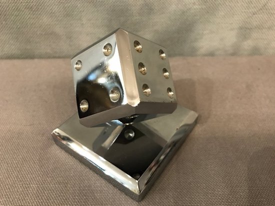 Paperweight In The Shape Of A Dice In Chromed Metal After Edgar Brandt Circa 1960