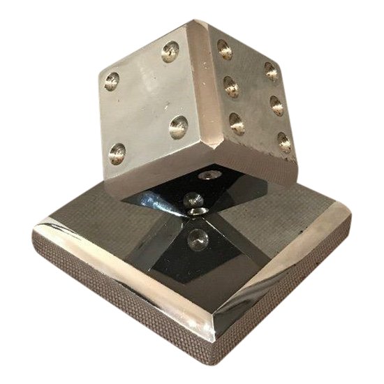 Paperweight In The Shape Of A Dice In Chromed Metal After Edgar Brandt Circa 1960