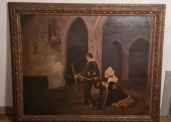 Oil On Canvas Representing A Married Couple Signed