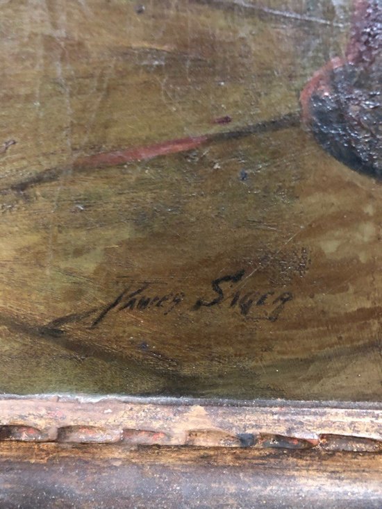 Oil On Canvas Representing A Married Couple Signed