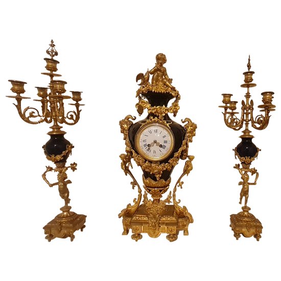 Imposing Napoleon III Bronze And Tile Mantel Trim