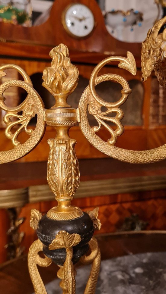 XIX Th S, Pair Of Double Patina Bronze Candlesticks