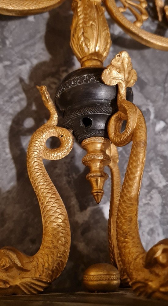 XIX Th S, Pair Of Double Patina Bronze Candlesticks