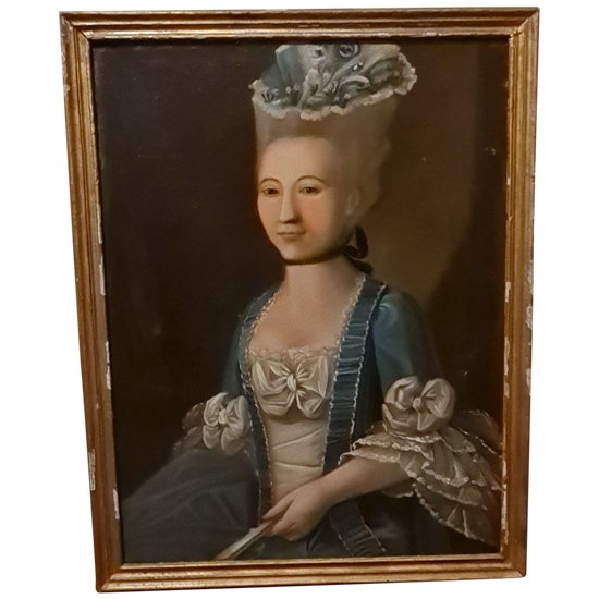 XVIII ème siècle, Portrait Huile Sur Toile d'Anne Barillot