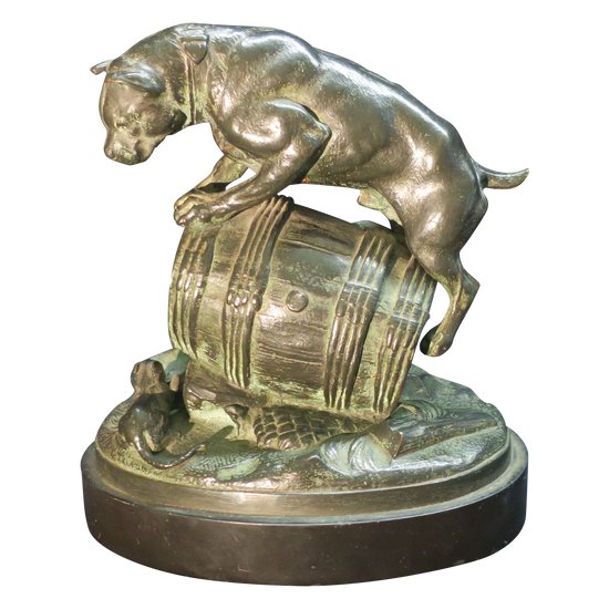 Bronze, the dog and the rat, signed Ch Paillet