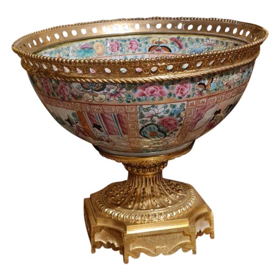 Canton Porcelain Centerpiece, Gilt Bronze Mount