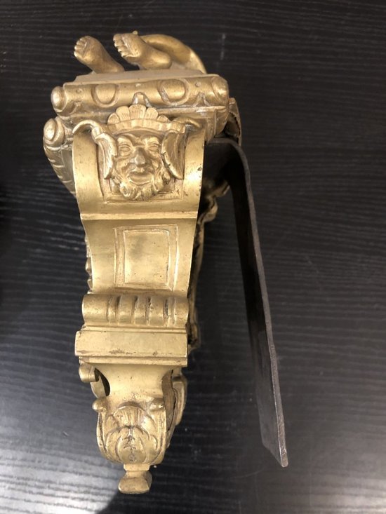 Paire de chenets ancien en bronze mat d'époque Régence 18 ème 