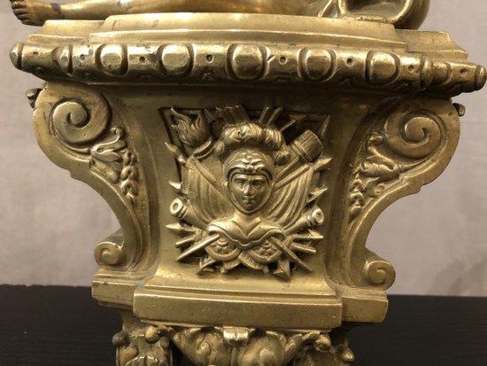 Paire de chenets ancien en bronze mat d'époque Régence 18 ème 