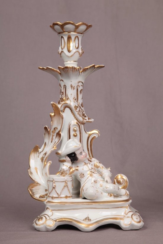 Bella coppia di candelieri in porcellana Vecchia Parigi del XIX secolo