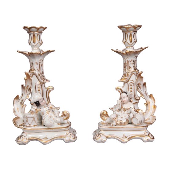 Beautiful pair of Old Paris porcelain candlesticks from the 19th century