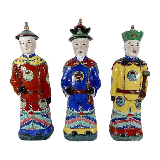 Importanti statue in maiolica “The Mandarin Dignitaries”, Cina – XX sec